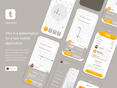 Taxi Mobile UI Kit design mobile ui ui yellow