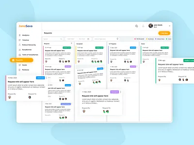 Issues Requests Management Ui card view cards ui dashboard design flat management minimal politician request task ui ux web webdesign