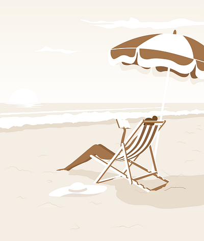 Sandy beach digital editorial holiday illustration ocean reading relaxing sea seaside summer travel vacation woman