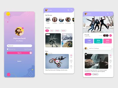 Social network / challenge application app design ui ux