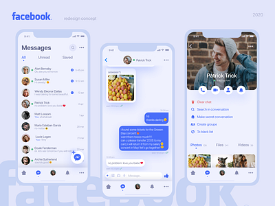 Facebook messanger redesign app app design app ui clear design design facebook mobile app redesign social media social network ui ux visaul concept