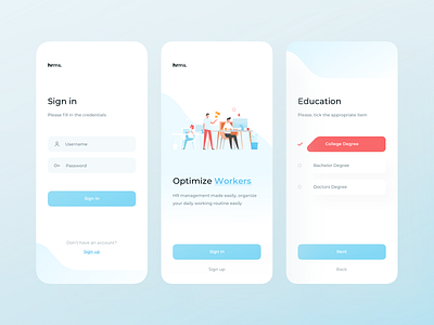 Hrms App — Sign in, Splash Screen, Registration app app design application blue dashboard dashboard app hr management hrms illustration management mobile muted colors ndro orange saas saas app sign in signup splash splash screen