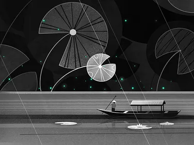 ✨Mood art black and white character concept design flat geometry illustration landscape lights man nature texture vector