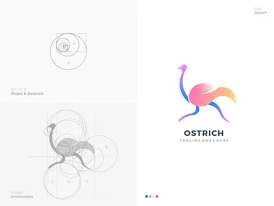 Ostrich Logo amazing bird branding colorful creative custom design fantastic geometric golden ratio grid illustration logo minimal modern ostrich outstanding popular process professional