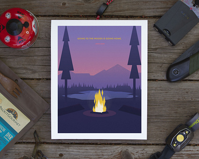 Going Home Poster backpacking campfire camping design illustration john muir poster quote trees vector