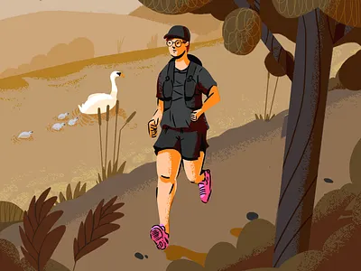 Towpath Trawlers bird canal countryside covid design doodle hills illustration jogging marathon outdoors procreate running sketch sports swans trees virus water