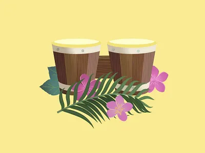 Bongos art artwork bongos drum flowers hawaiian illustration island island music leaf music palm palm leaf tiki tropical