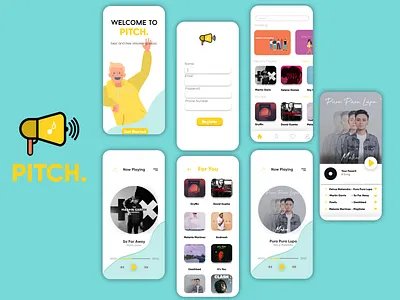Pitch streaming music concpet animation app design flat icon logo minimal ui ux web