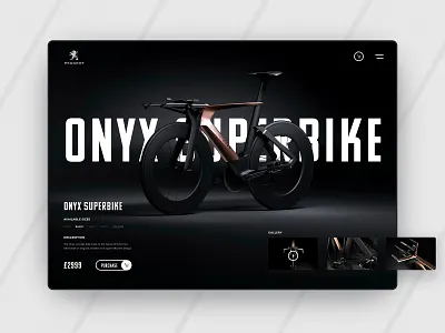 PEUGEOT ONYX SUPERBIKE bike button concept dark ui ecommerce ecommerce design experience design figma peugeot shop typography ui uidesign uiux user experience userinterface video website website builder website concept