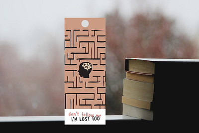 Don't follow me, I'm lost too - Bookmark background image black book lovers bookmark books brain design head illustration labyrinth lines lost maze read