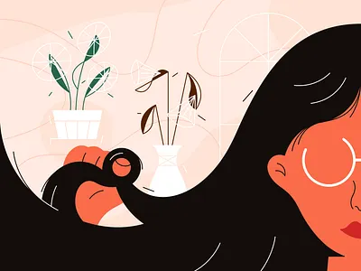 Leisure 2d art design flat flat illustration girl hair illustration illustrator plant stay home vector vector art vectornator