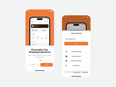 Furnio | Onboarding & Register Mobile App branding ecommerce furniture illustration mobile app mockup on boarding orange register shopify sign in sign up ui user interfaces