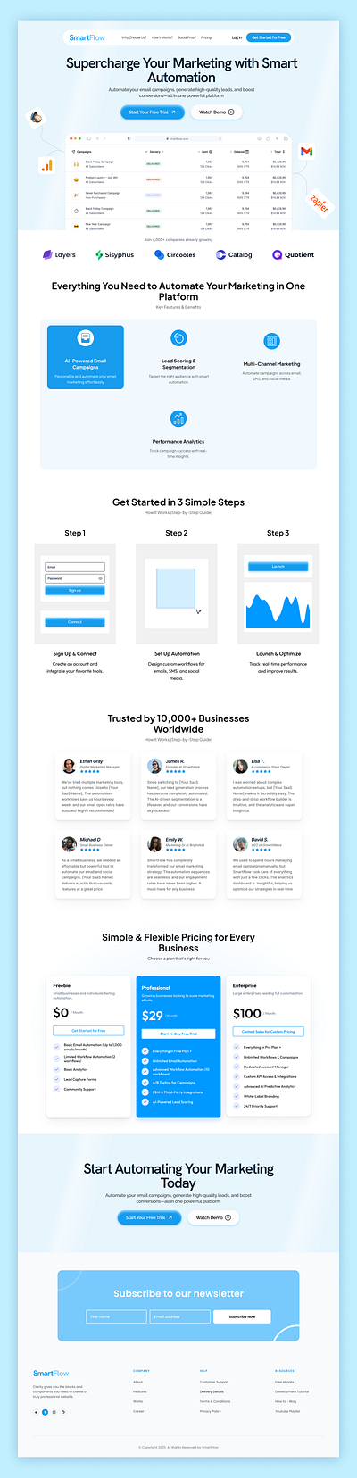 SmartFlow - Marketing Automation Landing page ai automation marketing ui uidesign ux uxdesign