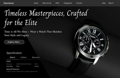 Horoluxe figma horoluxe landing page luxury watch ui ux design watch