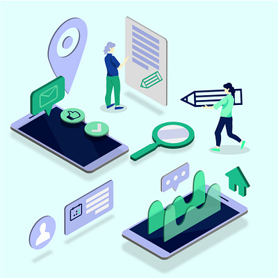 Isometric design project creative design graphic design illustration vector