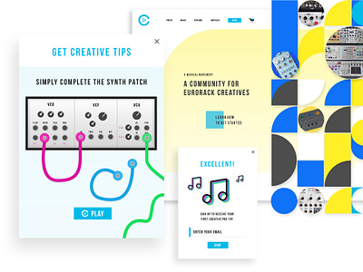 Pop-Up UI - Eurorack Synth Community adobe xd audio cable dailyui email form interaction keyboard marketing modular music overlay patch popup sign up social sound synthesizer uiux waveform