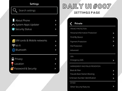 Settings Page daily 100 challenge dailyui dailyui007