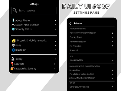 Settings Page daily 100 challenge dailyui dailyui007