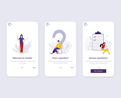 Clarity- Onboarding Screens illustration illustrator mobile app mobile app design mobile design mobile ui onboarding onboarding illustration onboarding screen onboarding ui sketch ui ui ux ui design uiux ux ux design uxui