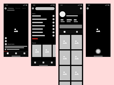 PingPong - YouTube meets TikTok camera feed profile search social network tiktok video wireframe youtube