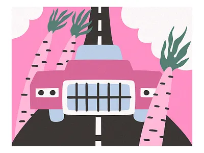 Pink cabrio cabriolet california cartoon design illustration minimal pink summer vector vector art vibes