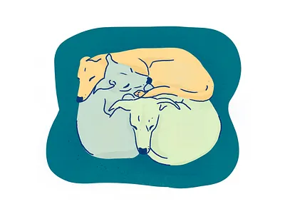 3 iggy dogs sleeping in a pile animal digital illustration dog illustration green iggy iggy dog illustration limited color scheme pet portraits pets teal