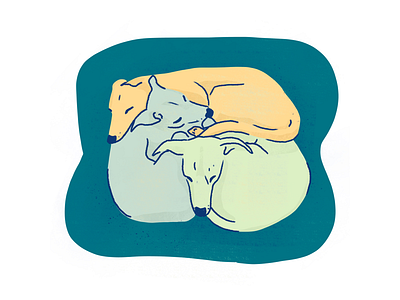 3 iggy dogs sleeping in a pile animal digital illustration dog illustration green iggy iggy dog illustration limited color scheme pet portraits pets teal