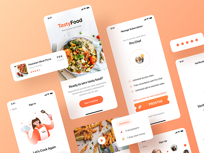 Tasty Food - Cooking Courses App UI Kit app clean cooking design food ios light mobile modern npw orange ui ux