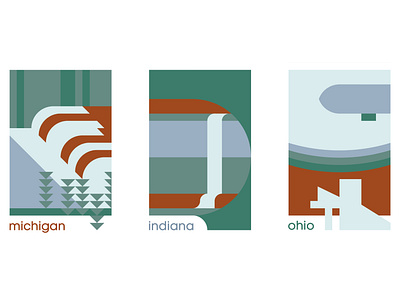 Minimalist U.S. States - Rust Belt adobe illustrator color design illustration indiana michigan minimalist art minimalist design ohio rust belt state project us states