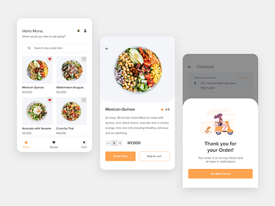 Vegan Salad Food Ordering App adobe xd app app design app ui app ui ux application design figma design figmaafrica figmadesign food ordering app minimalism ui ui design uiux