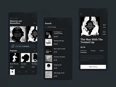 Booksquad Dark app clean design flat ios minimal typography ui ux