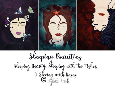 Sleeping Beauties art fairytale fairytales fantasy illustration magic moth personal art portrait portraits roses sleeping beauties starfish supernatural surreal