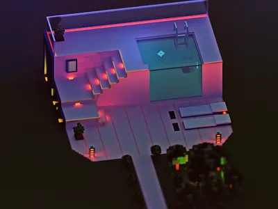 night at the pool 3d isometric isometric design isometric illustration night pool render voxel