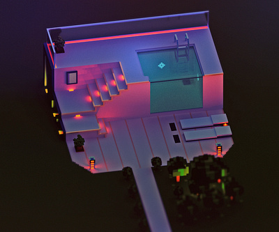 night at the pool 3d isometric isometric design isometric illustration night pool render voxel