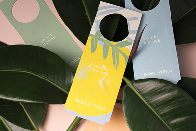 Trópico Vereda - Do not disturb sign beach brand brand design business colors do not disturb graphic hotel jungle logo design logotype natural plants rubber plant sea travel tropical tropical fruit tropical leaves yellow