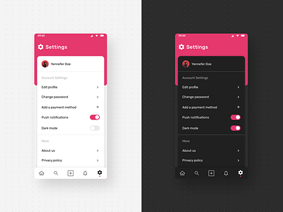 Settings Page UI DailyUI 007 007 about us android app dailyui dark dark mode dark ui design edit profile light light ui push button push notification settings settings icon settings page settings ui tabs ui