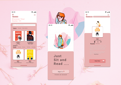 BOOK READING APPLICATION application book bookreading desginer illustration illustrator mobile mobile app design mobile ui photoshop ui uidesign uiux webdesign