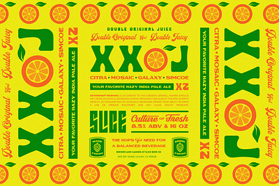 XXOJ badge branding craft beer hops identity illustration lettering logo orange juice original juice packaging type typography