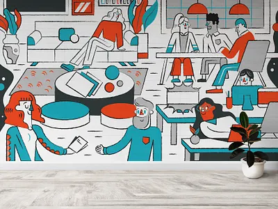 Callisto Media NY office mural graphicdesign illustration mural mural design office people