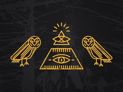 Owls & Pyramid distressed illustration linear owl pyramid