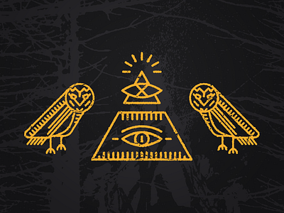 Owls & Pyramid distressed illustration linear owl pyramid