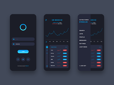 Stock App UI Design (Dark Mode) app dark app dark mode dark theme dark ui design minimal mobile app ui design mobile application mobile applications mobile design mobile ui stock stock app ui ui design user interface ux ux design vector