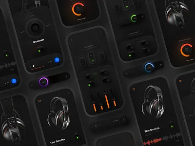 Exploration - Headphone controller app app application application design biometric colors controller dark ui design headphone minimal mobile design neue neumorphism neuomorphic shadow skeuomorph skeuomorphism ui uiux ux