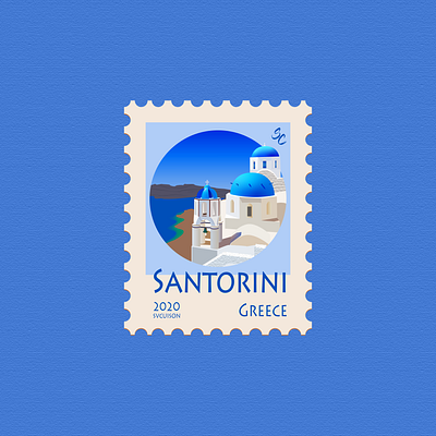 13 - Santorini, Greece - Post Stamp blue design greece icon illustration illustration art illustrations illustrator santorini stamp stamp design