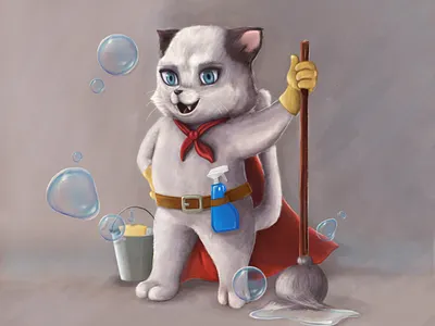Little Cleaning hero animals animals illustrated cartoon cat character childrens illustration illustration