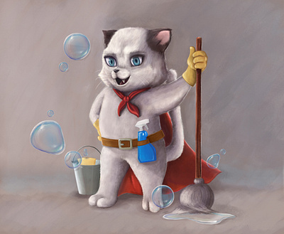 Little Cleaning hero animals animals illustrated cartoon cat character childrens illustration illustration