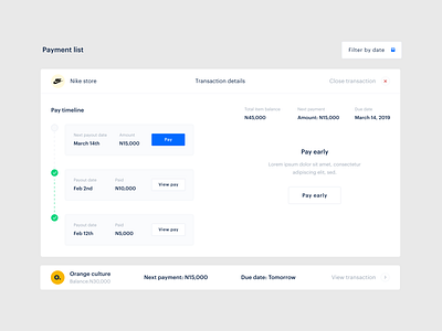 Payment timeline 2d app blue close daily 100 challenge dailyui date design filter illustration nike orange orange logo payment payments transaction ui ux website