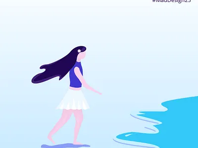 Girl in Beach beach beauty color creative design design art flat flower girl girl illustration illustration inspiration sea vector walk