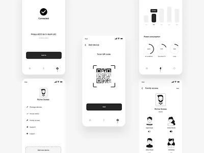 Smart Home App UI v 2.0 adobe illustrator app application application design application ui concept design figma illustration mobile app mobile app design mobile design mobile ui monochromatic monochrome smart home smart home app smart tv ui ux