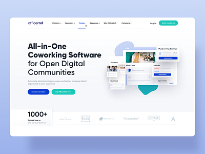 Coworking Office Management Landing Page application cards coworking digital landing design landing page landing page design management management system minimal modern software software landing page statistics ux design